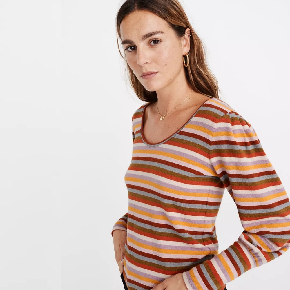 Madewell Stripe Puff Sleeve Scoop Sweater XXS NWOT